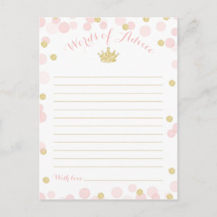Carte Postale Princesse Baby shower de la Couronne Mots de conse