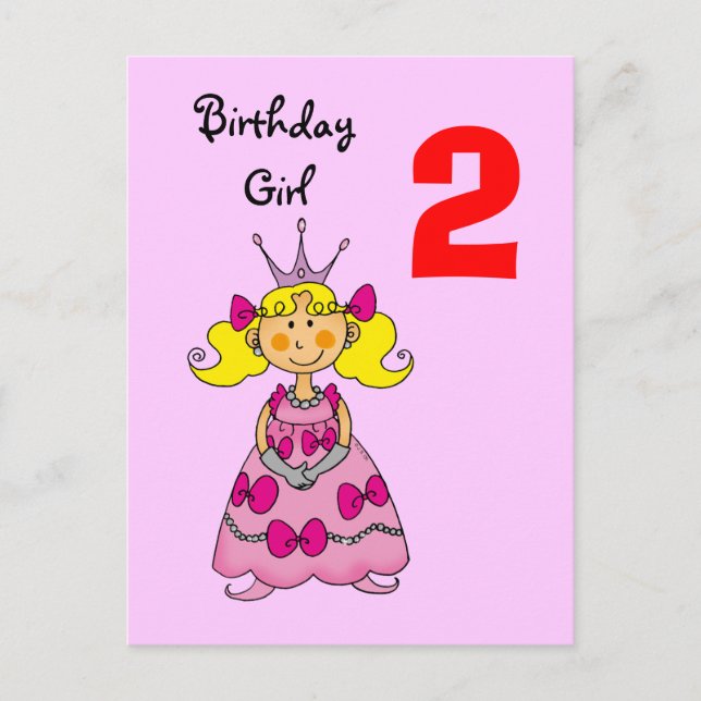 Carte Postale princesse de 2 ans (cheveux blonds) (Devant)