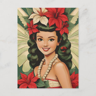 Carte Postale Princesse de Noël Tropical Rétro 50s