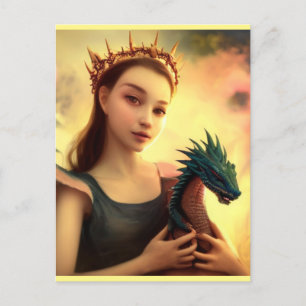 Carte Postale princesse dragon avec jeune dragon
