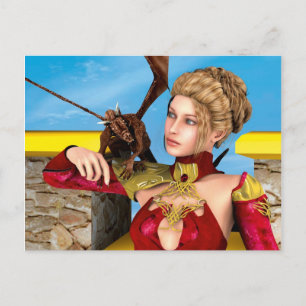 Carte Postale Princesse Dragon Fantastique Art Numérique