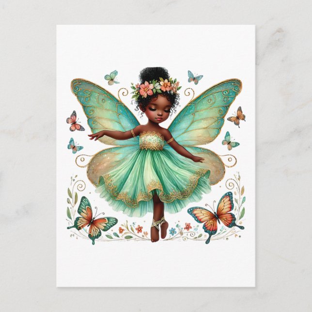 Carte Postale Princesse fée avec papillons (Devant)