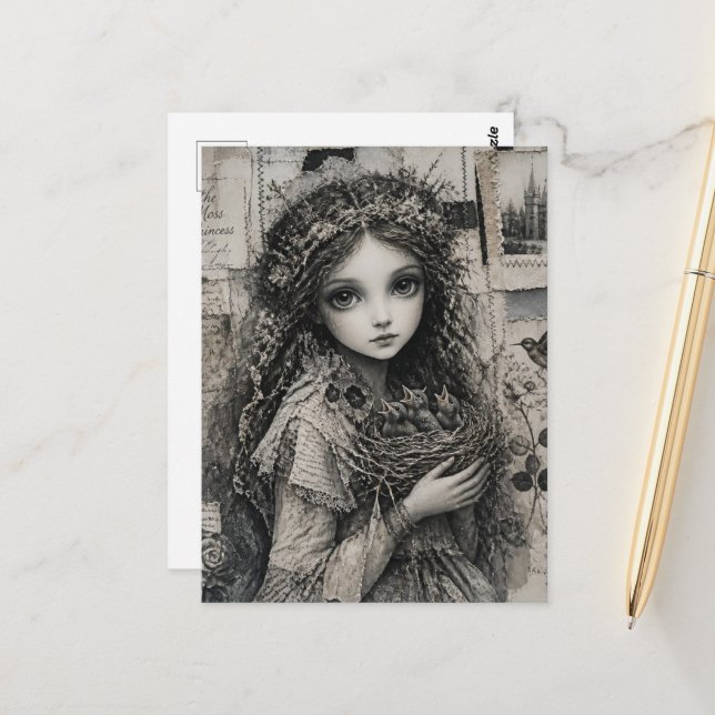 Carte Postale Princesse Fée des Oiseaux (Devant/Arrière en situation)