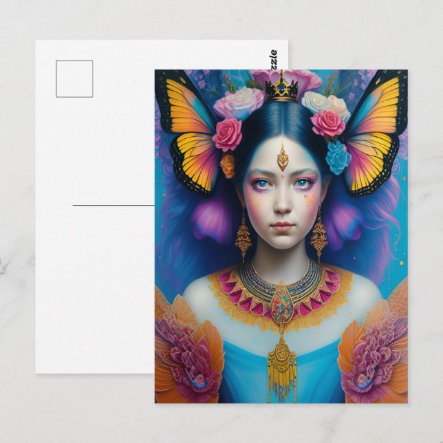 Carte Postale princesse papillon avec petite couronne (Devant / Derrière)
