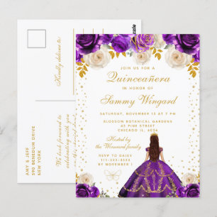Carte Postale Princesse Quinceañera Florale Violette