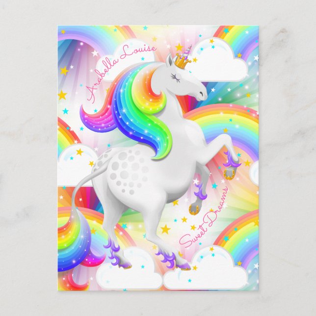Carte Postale Princesse Rainbow personnalisée Unicorn (Devant)