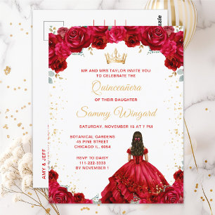 Carte Postale Princesse Rouge Florale Quinceañera