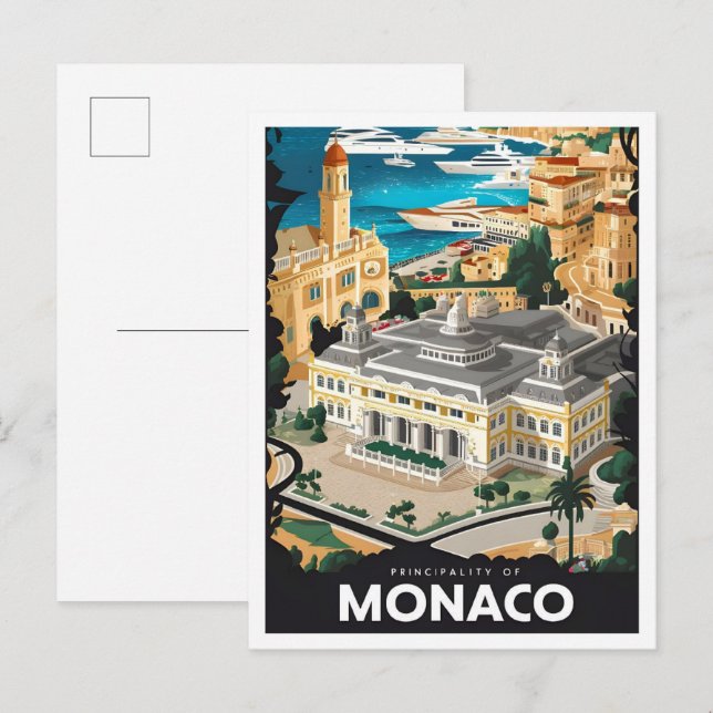 Carte Postale Principauté de Monaco Illustration Vintage voyage (Devant / Derrière)