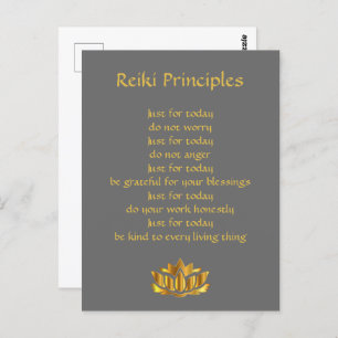 Carte Postale Principes de Reiki Gris et Or
