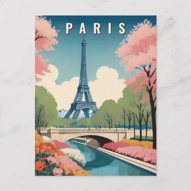 Carte Postale Printemps à Paris France Tour Eiffel Voyage Retro (Devant)