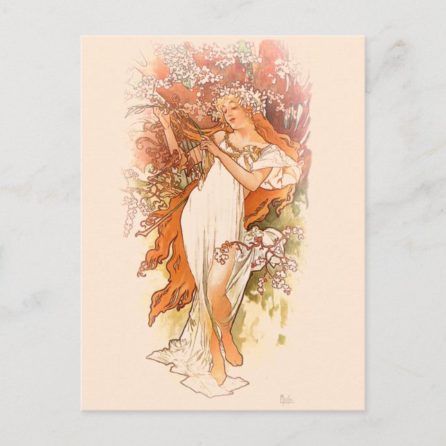 Carte Postale Printemps - Alphonse Mucha Art Nouveau (Devant)