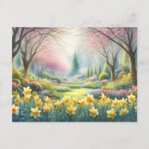 Carte Postale Printemps dans le parc avec jonquilles en fleurs