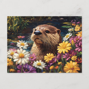 Carte Postale Printemps Fleur sauvage coloré et Otter