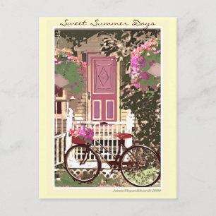 Carte Postale Printemps / Fleurs d'été & Vélo