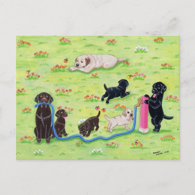 Carte Postale Printemps Fun Labradors Peinture (Devant)