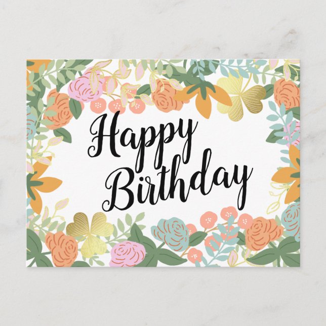 Carte Postale Printemps Rose Bloom Clover Joyeux anniversaire (Devant)