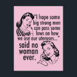 Carte Postale Pro Choice Laws Feminist SCOTUS Dessin politique<br><div class="desc">Funny Pro Choice Retro Feminist Political Cartoon carte postale en rose. Un cadeau d'humour politique de la part d'un cool qui présente deux femmes vintages disant au gouvernement : "Restez en dehors de mon utérus." Anti SCOTUS, anti-GOP, une déclaration hilarante pro choice sur les droits des femmes à la santé...</div>