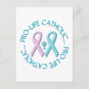 Carte Postale Pro-Life Catholique avec Monstrance & Rubans Rose/
