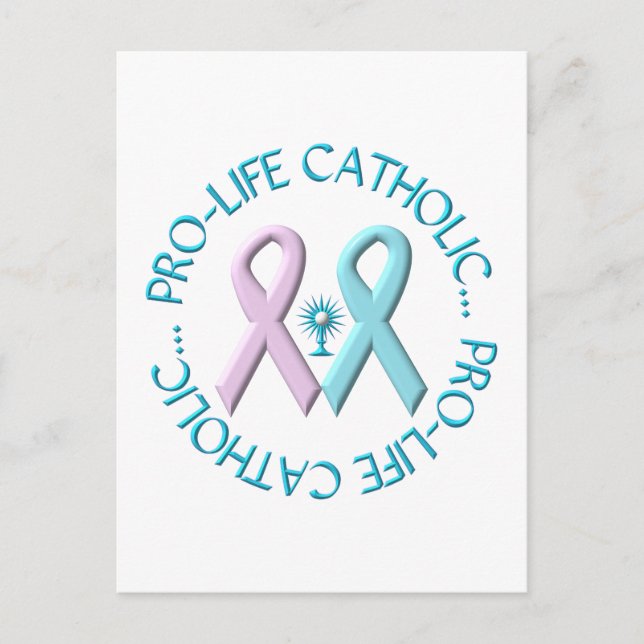 Carte Postale Pro-Life Catholique avec Monstrance & Rubans Rose/ (Devant)