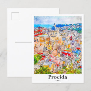 Carte Postale Procida Italie Aquarelle Voyage Esquisse main dess