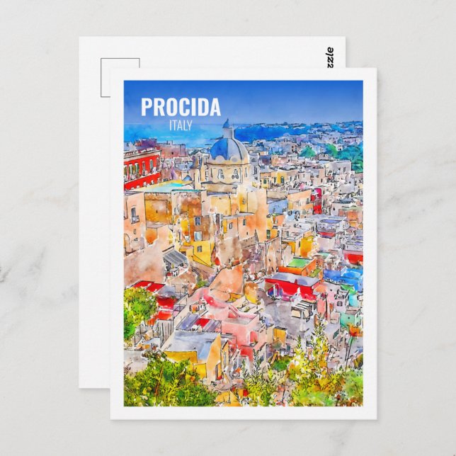 Carte Postale Procida Italie célèbre Voyage Aquarelle croquis (Devant / Derrière)