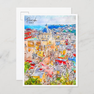 Carte Postale Procida Italie vintage voyage aquarelle