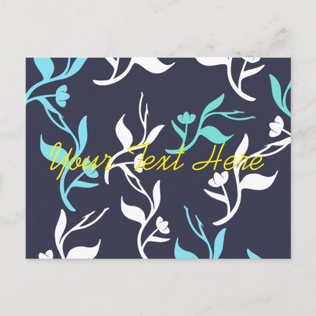 Carte Postale Produit à motif de feuilles blanches turquoise (Devant)