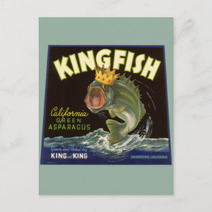 Carte Postale Produit vintage Can Étiquette Art, Kingfish Aspara