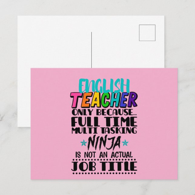 Carte Postale Professeur d'anglais uniquement parce que multitâc (Devant / Derrière)