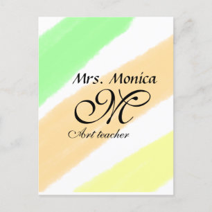 Carte Postale Professeur d'art jaune vert aquarelle nom rayures