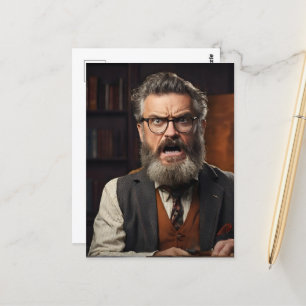 Carte Postale Professeur fou fou avec barbe