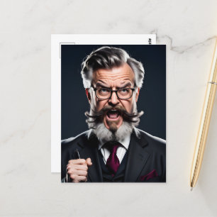 Carte Postale Professeur fou fou avec barbe