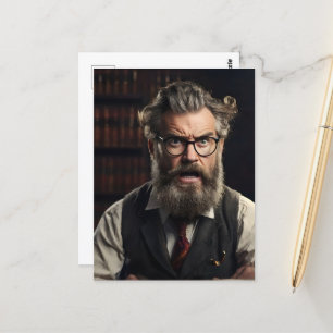 Carte Postale Professeur fou fou avec barbe