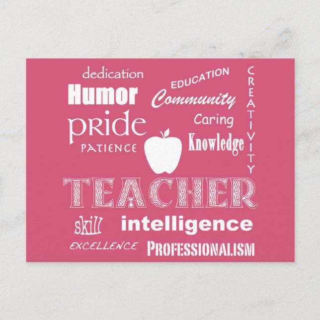 Carte Postale Professeur Pride+Design de texte blanc/rose (Devant)