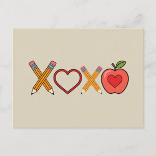 Carte Postale Professeur XOXO Crayon Saint Valentin et pomme
