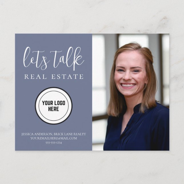 Carte Postale Professional Blue Coordonnées Photo Immobilier (Devant)
