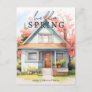 Carte Postale Professionnel Hello Spring Watercolor House Realty