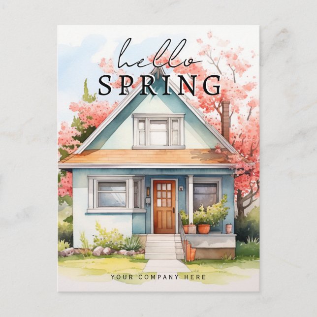 Carte Postale Professionnel Hello Spring Watercolor House Realty (Devant)