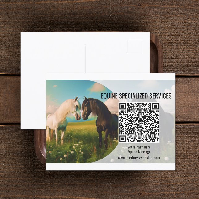Carte postale professionnelle Horse QR Code (Horse QR Code Business Postcard (front and back))
