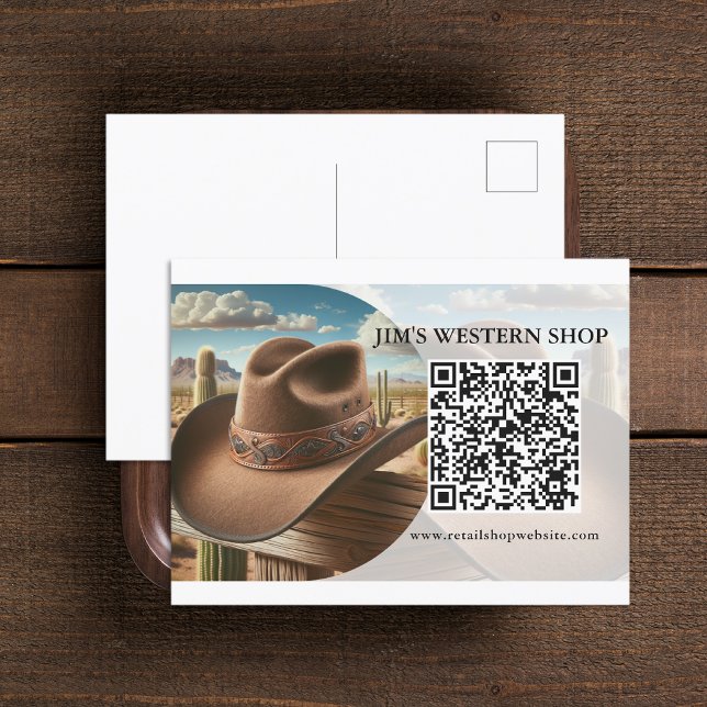 Carte postale professionnelle Western QR Code (Western QR Code Business Postcard (front and back))