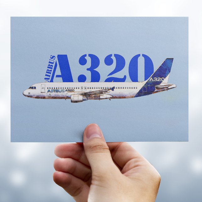 Carte Postale Profil de dessin d'aquarelle d'Airbus A320 (Créateur téléchargé)