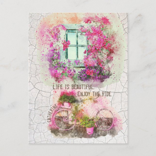 Carte Postale Profitez De La Promenade | Vélo Aquarelle Avec Fle (Devant)