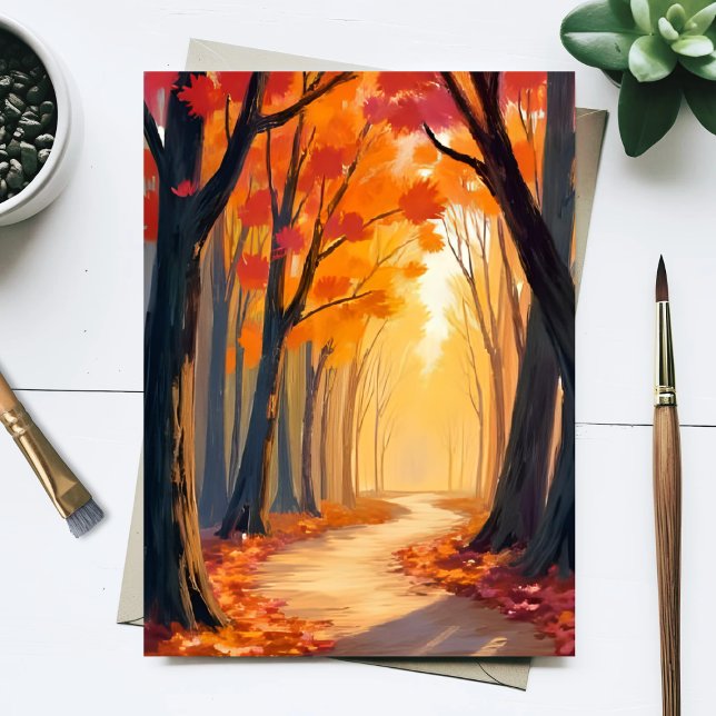 Carte Postale Promenade dans la forêt de feuillage | Peinture aq (Créateur téléchargé)