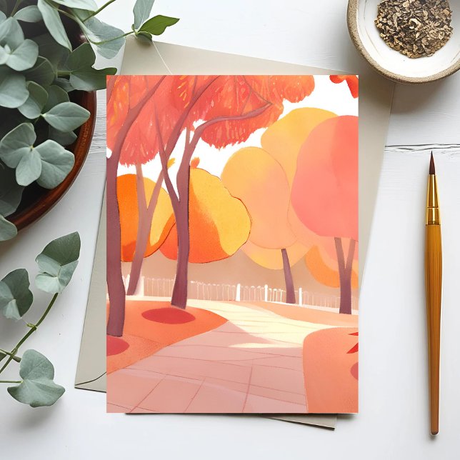 Carte Postale Promenade dans le feuillage d'automne | Aquarelle  (Créateur téléchargé)