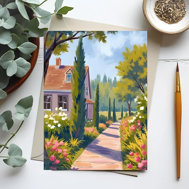 Carte Postale Promenade dans le jardin | Peinture à l'huile traj (Créateur téléchargé)