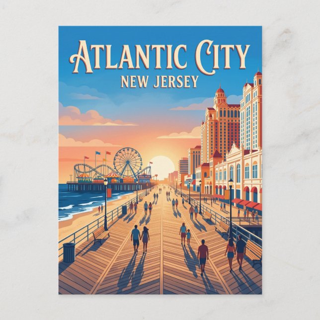 Carte Postale Promenade d'Atlantic City USA (Devant)