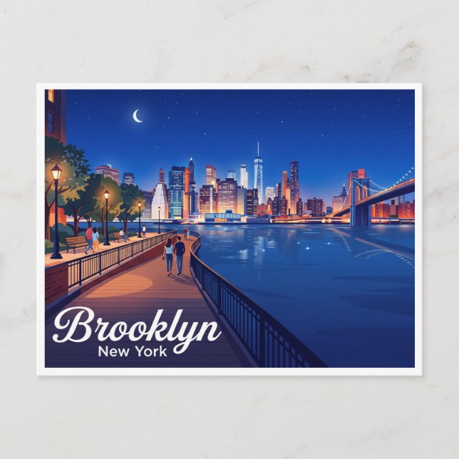 Carte Postale Promenade de Brooklyn Heights la nuit New York (Devant)