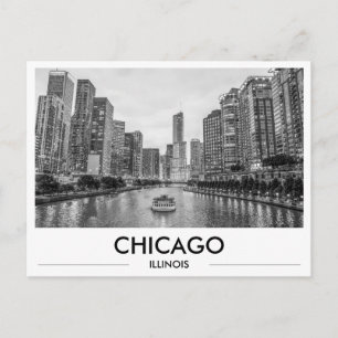 Carte Postale Promenade de la rivière de Chicago noir et blanc S