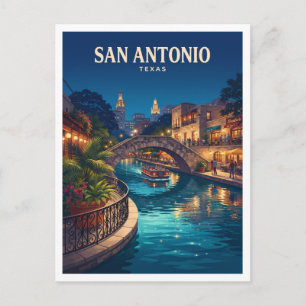 Carte Postale Promenade de la rivière San Antonio la nuit Texas