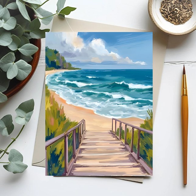 Carte Postale Promenade de l'Océan | Vagues de Plage Côtière (Créateur téléchargé)